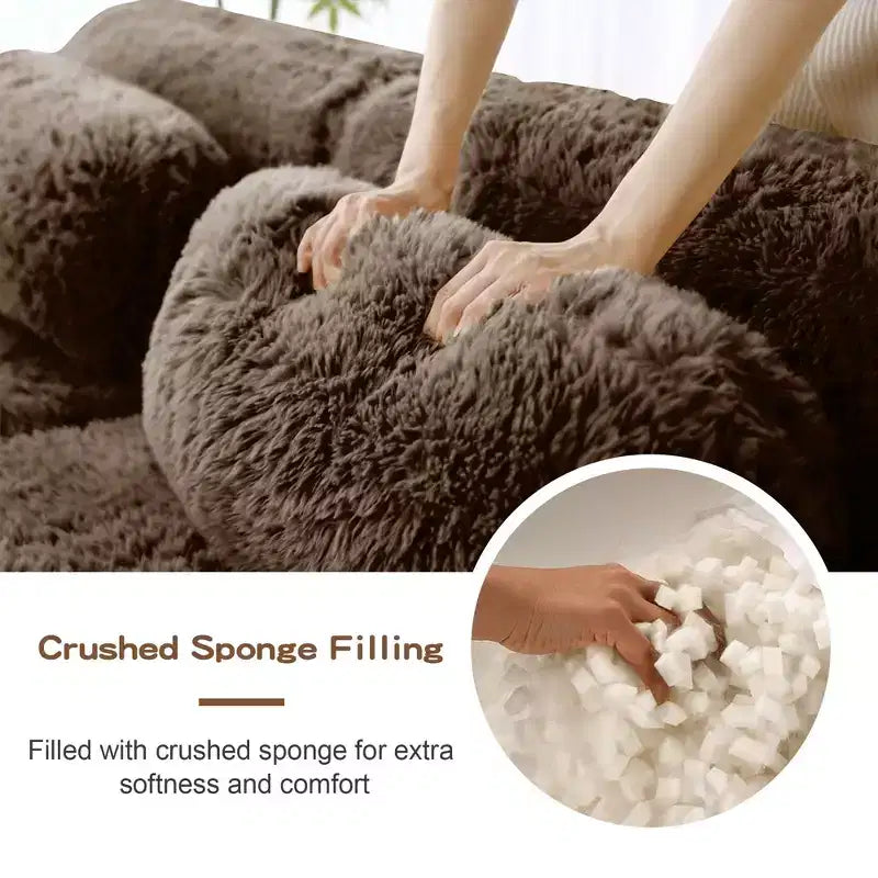 Divano componibile ad angolo in tessuto felpato da 149 pollici, colore kaki chiaro, con cuscini decorativi e pouf (connessione a fibbia)