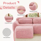 Divano componibile a U Boneless in tessuto peluche color cachi chiaro da 149 pollici con cuscini e 2 pouf (connessione a fibbia)