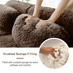 Divano componibile a U Boneless in tessuto peluche color cachi chiaro da 149 pollici con cuscini e 2 pouf (connessione a fibbia)
