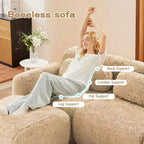 Divano componibile in tessuto felpato color kaki chiaro da 80,3 pollici con cuscini decorativi e 2 pouf, spugna ad alta densità 32D