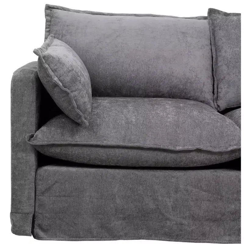 Divano a 4 posti a L moderno GDFStudio Sewell in simil lino con pouf mobile