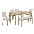 Set da pranzo moderno in legno da 6 pezzi con panca e 4 sedie imbottite, set tavolo da cucina rettangolare moderno per sala da pranzo - Panipeachy