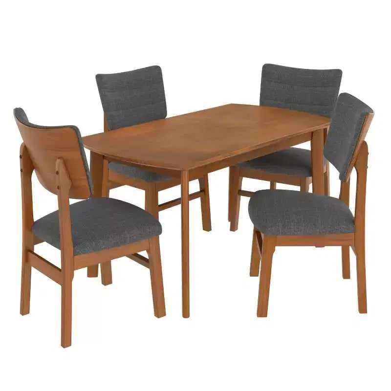 Set da pranzo moderno a 5 pezzi con telaio in legno di gomma e 4 sedie imbottite, set da pranzo salvaspazio per sala da pranzo o cucina - Panipeachy
