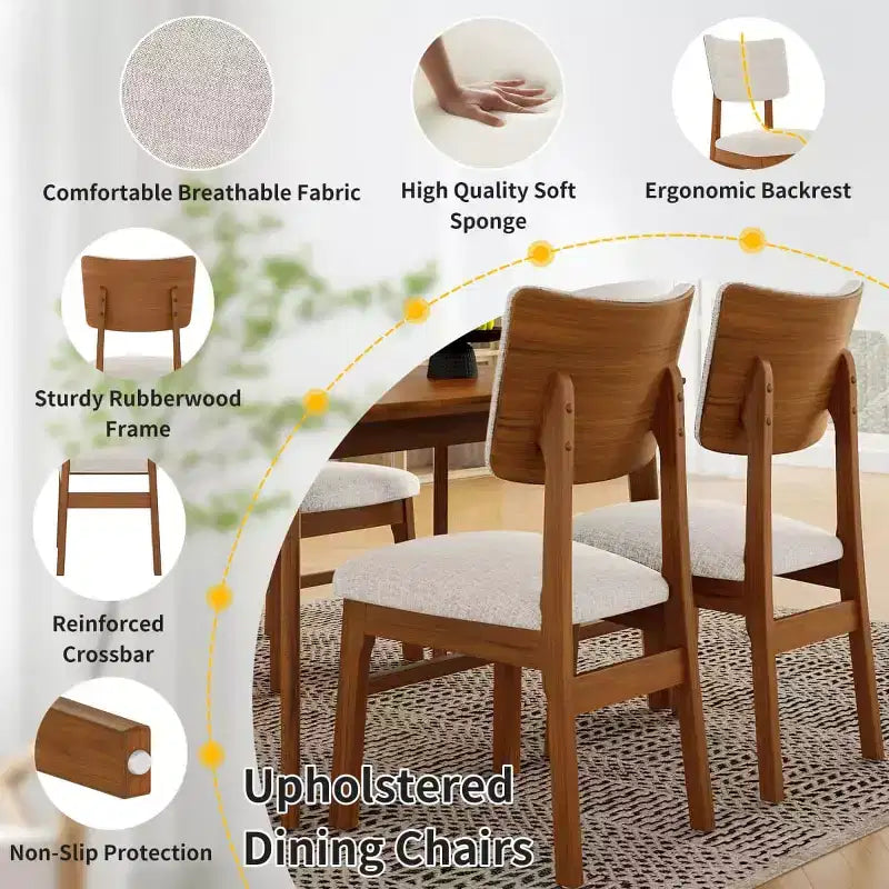 Set da pranzo moderno a 5 pezzi con telaio in legno di gomma e 4 sedie imbottite, set da pranzo salvaspazio per sala da pranzo o cucina - Panipeachy