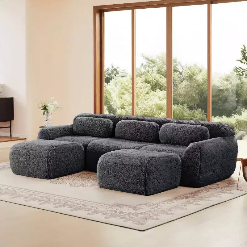 Divano sezionale modulare con 2 pouf, divano letto sezionale con seduta profonda, divano sezionale moderno di piccole dimensioni per soggiorno e camera da letto-Panipeachy