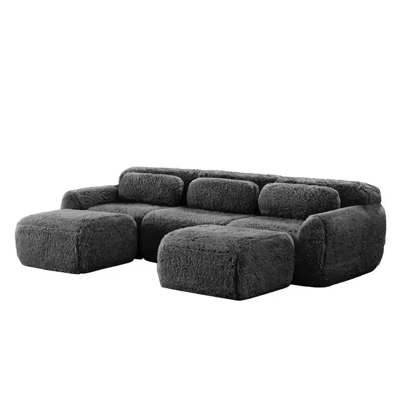 Divano sezionale modulare con 2 pouf, divano letto sezionale con seduta profonda, divano sezionale moderno di piccole dimensioni per soggiorno e camera da letto-Panipeachy