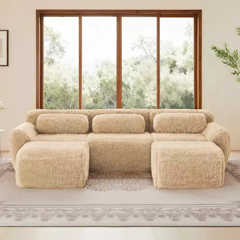 Divano sezionale modulare con 2 pouf, divano letto sezionale con seduta profonda, divano sezionale moderno di piccole dimensioni per soggiorno e camera da letto-Panipeachy