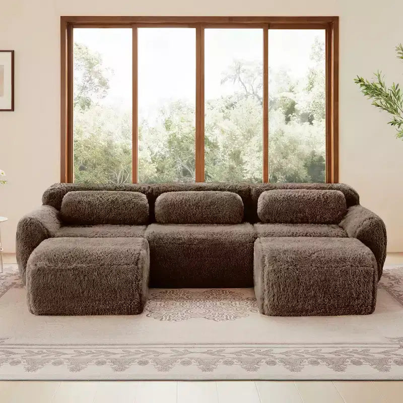 Divano sezionale modulare con 2 pouf, divano letto sezionale con seduta profonda, divano sezionale moderno di piccole dimensioni per soggiorno e camera da letto-Panipeachy