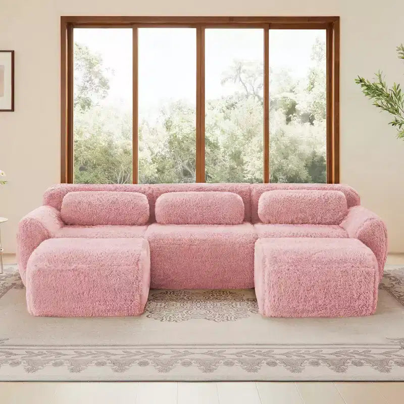 Divano sezionale modulare con 2 pouf, divano letto sezionale con seduta profonda, divano sezionale moderno di piccole dimensioni per soggiorno e camera da letto-Panipeachy
