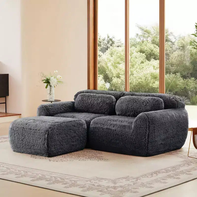 Divano componibile a forma di L con pouf, schiuma ad alta densità, moderno divano componibile di piccole dimensioni per soggiorno e camera da letto - Panipeachy