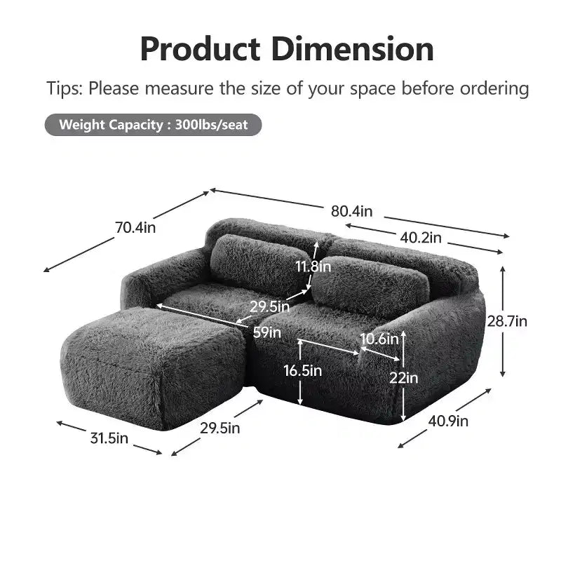 Divano componibile a forma di L con pouf, schiuma ad alta densità, moderno divano componibile di piccole dimensioni per soggiorno e camera da letto - Panipeachy