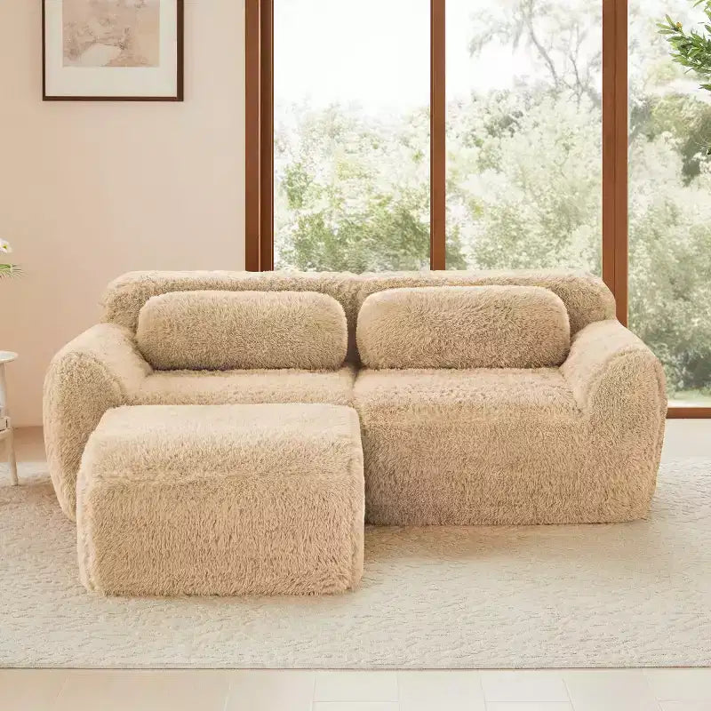 Divano componibile a forma di L con pouf, schiuma ad alta densità, moderno divano componibile di piccole dimensioni per soggiorno e camera da letto - Panipeachy