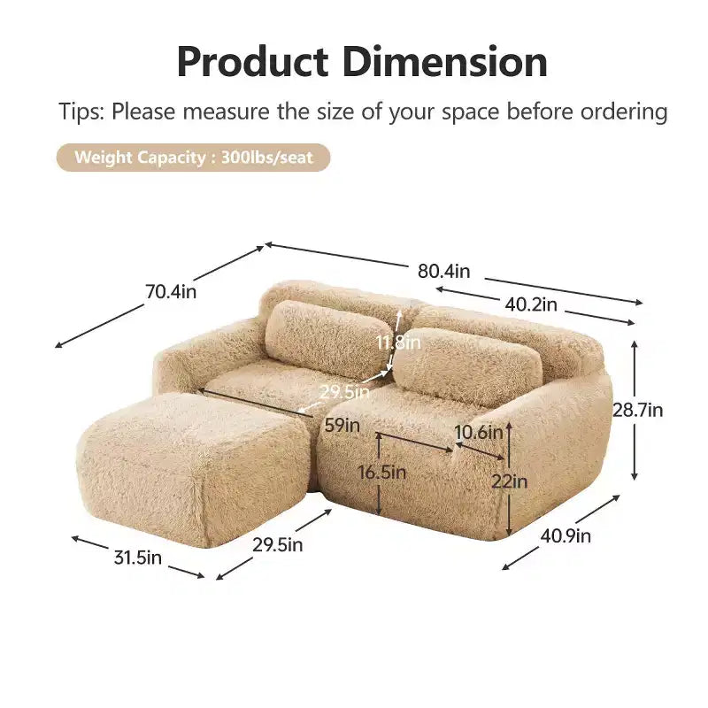 Divano componibile a forma di L con pouf, schiuma ad alta densità, moderno divano componibile di piccole dimensioni per soggiorno e camera da letto - Panipeachy