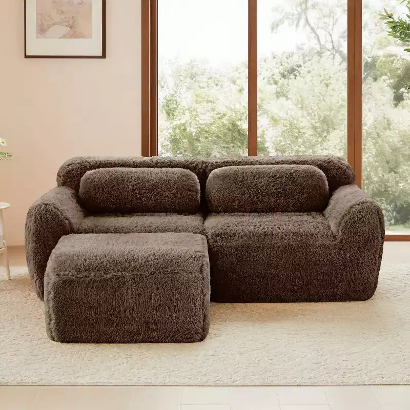 Divano componibile a forma di L con pouf, schiuma ad alta densità, moderno divano componibile di piccole dimensioni per soggiorno e camera da letto - Panipeachy