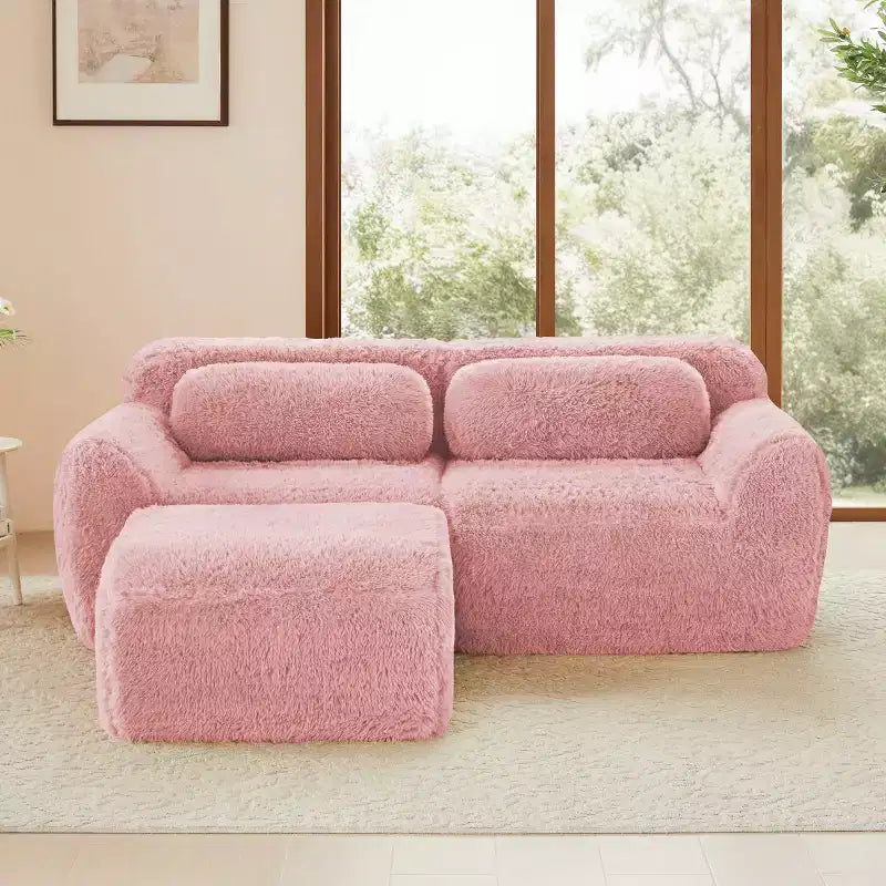 Divano componibile a forma di L con pouf, schiuma ad alta densità, moderno divano componibile di piccole dimensioni per soggiorno e camera da letto - Panipeachy