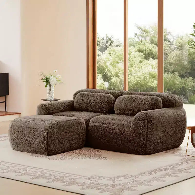 Divano componibile a forma di L con pouf, schiuma ad alta densità, moderno divano componibile di piccole dimensioni per soggiorno e camera da letto - Panipeachy