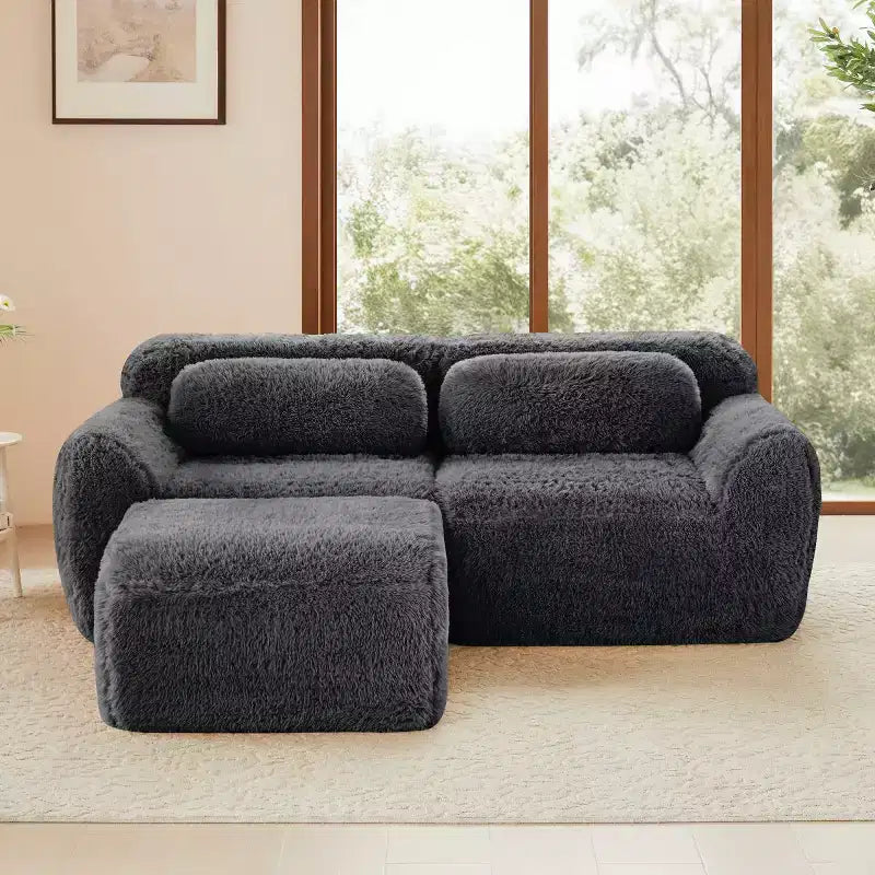 Divano componibile a forma di L con pouf, schiuma ad alta densità, moderno divano componibile di piccole dimensioni per soggiorno e camera da letto - Panipeachy