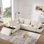 GDFStudio Nathan Modern 107 Divano sezionale a L in ciniglia estraibile con pouf contenitore e consolle bracciolo regolabile con porte di ricarica