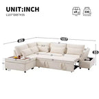 GDFStudio Nathan Modern 107 Divano sezionale a L in ciniglia estraibile con pouf contenitore e consolle bracciolo regolabile con porte di ricarica