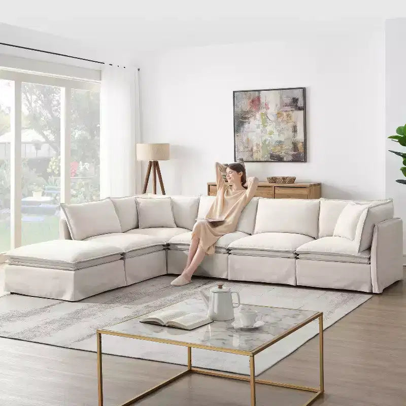 GDFStudio Nelson modernes, übergroßes 125.5 Chenille-L-förmiges modulares Ecksofa mit beweglichem Hocker
