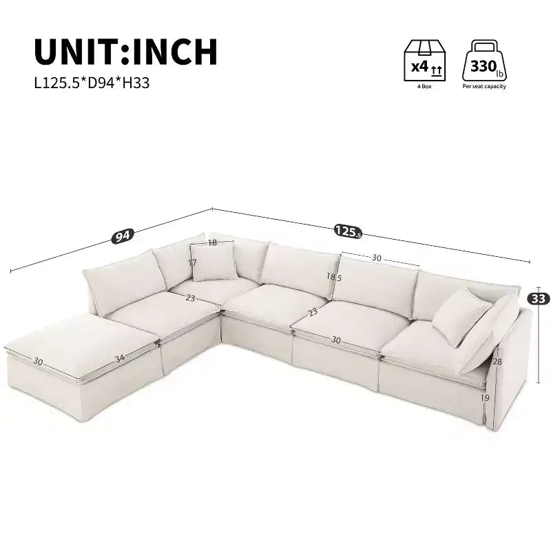 GDFStudio Nelson modernes, übergroßes 125.5 Chenille-L-förmiges modulares Ecksofa mit beweglichem Hocker