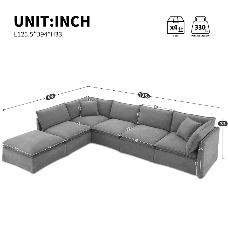 GDFStudio Nelson modernes, übergroßes 125.5 Chenille-L-förmiges modulares Ecksofa mit beweglichem Hocker
