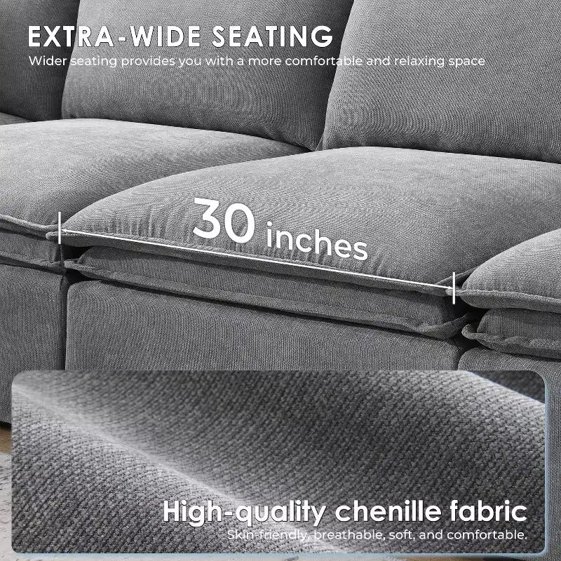GDFStudio Nelson modernes, übergroßes 125.5 Chenille-L-förmiges modulares Ecksofa mit beweglichem Hocker