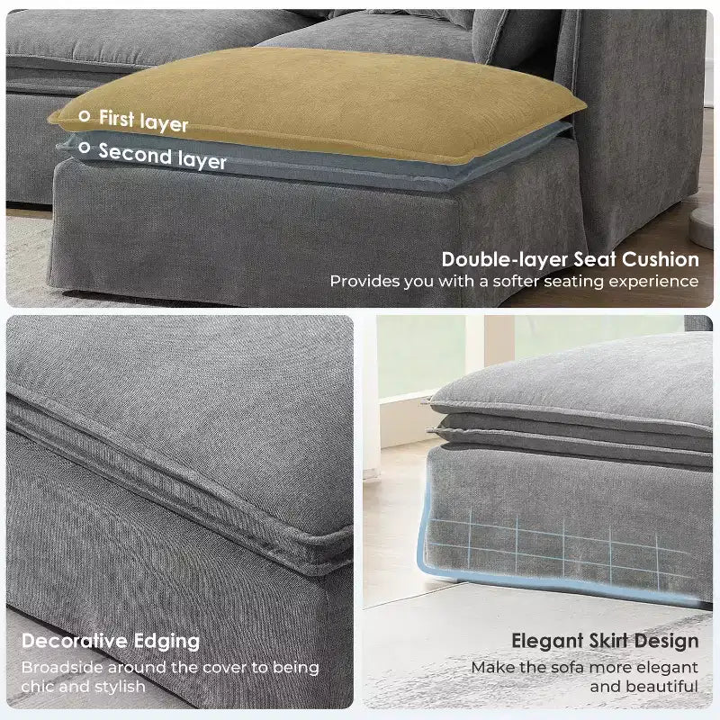 GDFStudio Nelson modernes, übergroßes 125.5 Chenille-L-förmiges modulares Ecksofa mit beweglichem Hocker