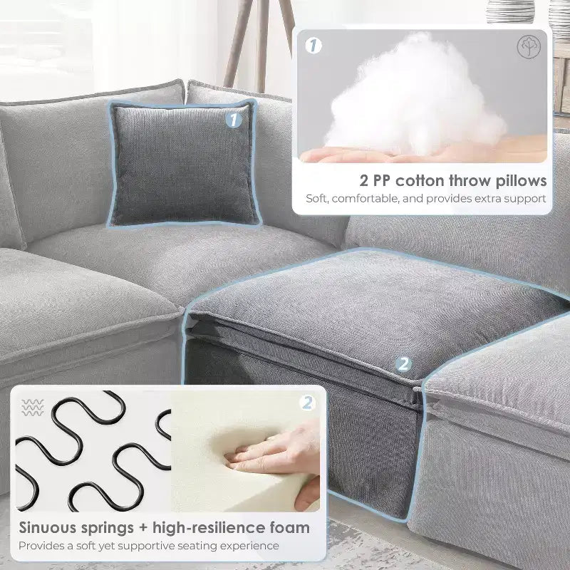 GDFStudio Nelson modernes, übergroßes 125.5 Chenille-L-förmiges modulares Ecksofa mit beweglichem Hocker