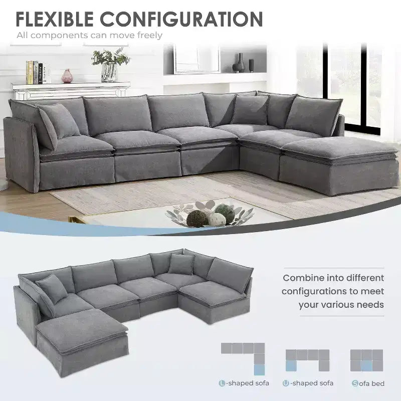 GDFStudio Nelson modernes, übergroßes 125.5 Chenille-L-förmiges modulares Ecksofa mit beweglichem Hocker