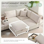 Divano modulare a U GDFStudio Logan Modern 140 in velluto a coste con pouf contenitore mobile, console e ricarica USB