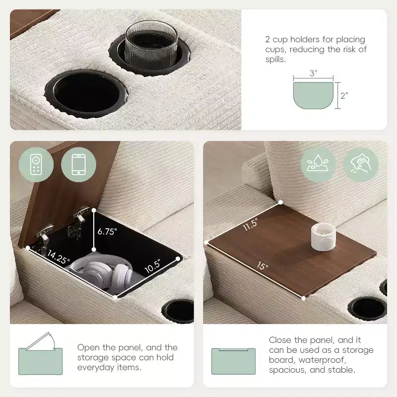 Divano modulare a U GDFStudio Logan Modern 140 in velluto a coste con pouf contenitore mobile, console e ricarica USB