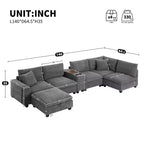 Divano modulare a U GDFStudio Logan Modern 140 in velluto a coste con pouf contenitore mobile, console e ricarica USB