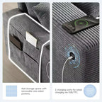 Divano modulare a U GDFStudio Logan Modern 140 in velluto a coste con pouf contenitore mobile, console e ricarica USB