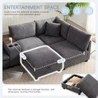 Divano modulare a U GDFStudio Logan Modern 140 in velluto a coste con pouf contenitore mobile, console e ricarica USB