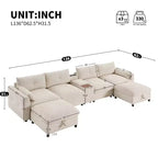 GDFStudio Parker Divano Sezionale Modulare a U Moderno 136 in ciniglia con due pouf contenitore e consolle multifunzione