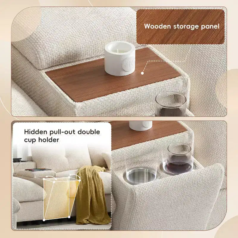 GDFStudio Parker Divano Sezionale Modulare a U Moderno 136 in ciniglia con due pouf contenitore e consolle multifunzione