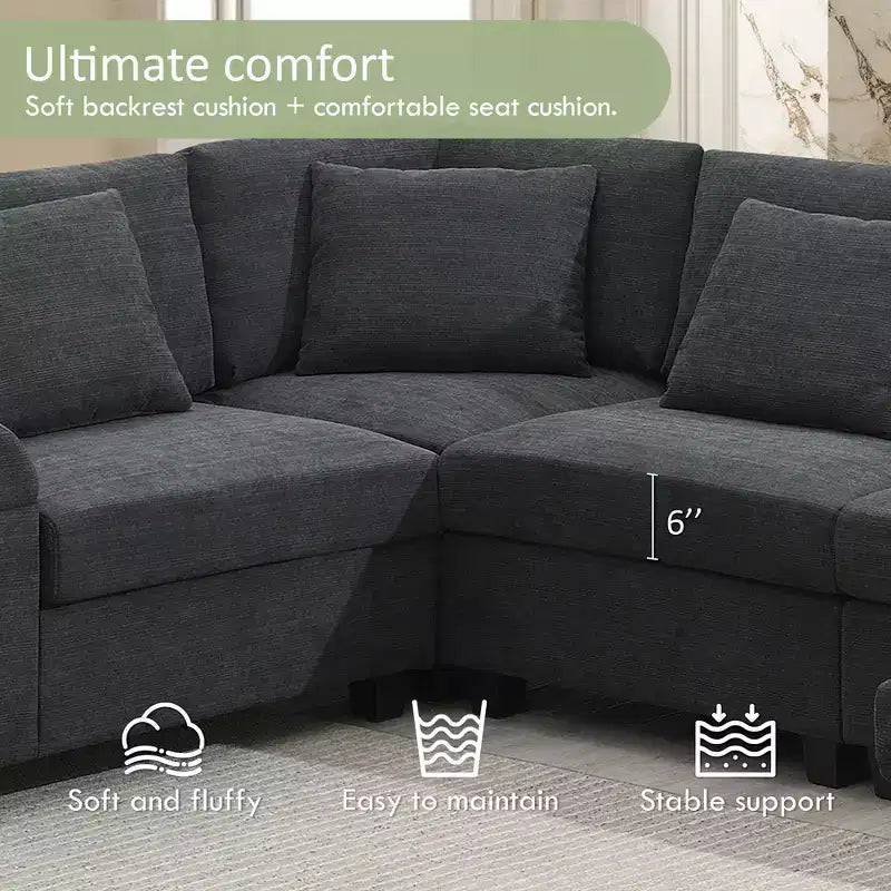 GDFStudio Ira Divano sezionale moderno a U in ciniglia da 128 pollici con pouf, contenitore nascosto e doppie porte di ricarica