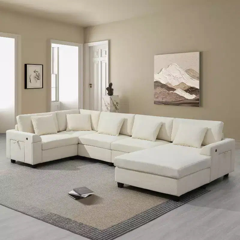 GDFStudio Ira modernes 128-Zoll-Ecksofa aus Chenille in U-Form mit Hocker, verstecktem Stauraum und zwei Ladeanschlüssen