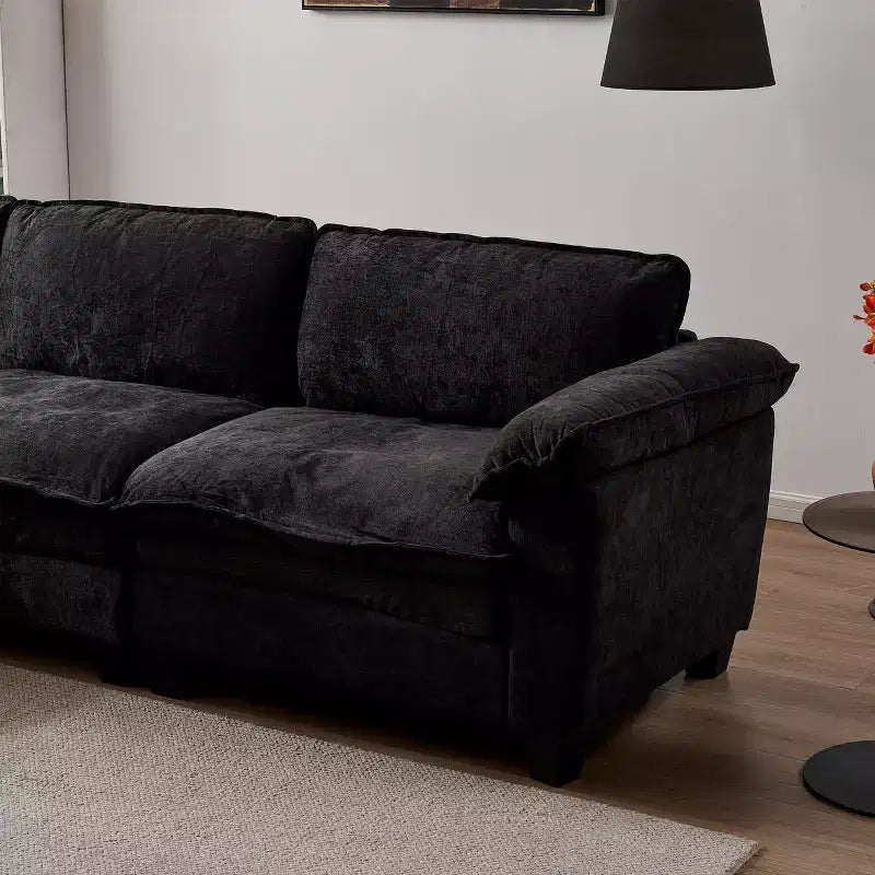 Divano componibile a L a 3 posti GDFStudio Hui 120.1 in stile moderno, rivestito in ciniglia, con pouf
