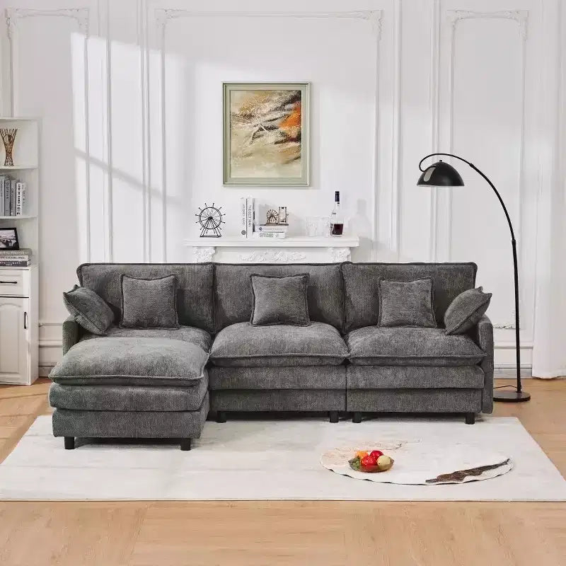 Divano componibile moderno 102 con pouf, cuscini a doppio strato, divano Cloud in tessuto morbido per soggiorni, appartamenti o salotti-Panipeachy