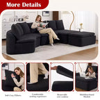 133 Moderno divano componibile curvo con pouf, divano componibile a 3 posti in morbida ciniglia per soggiorno o sala relax - Panipeachy