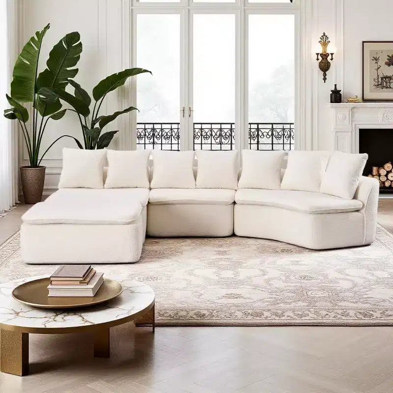 Divano componibile modulare curvo moderno da 133 con pouf, divano cloud componibile a 3 posti in morbida ciniglia per soggiorno o salotto-Panipeachy