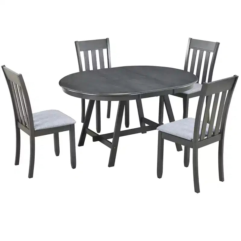 Set tavolo da pranzo rotondo allungabile, set da 5 pezzi con tavolo in legno e 4 sedie, tavolo da pranzo per 4 persone per sala da pranzo