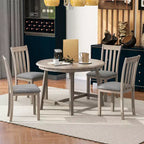 Set tavolo da pranzo rotondo allungabile, set da 5 pezzi con tavolo in legno e 4 sedie, tavolo da pranzo per 4 persone per sala da pranzo