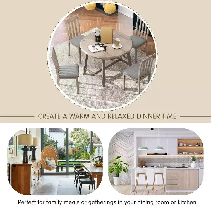 Set tavolo da pranzo rotondo allungabile, set da 5 pezzi con tavolo in legno e 4 sedie, tavolo da pranzo per 4 persone per sala da pranzo