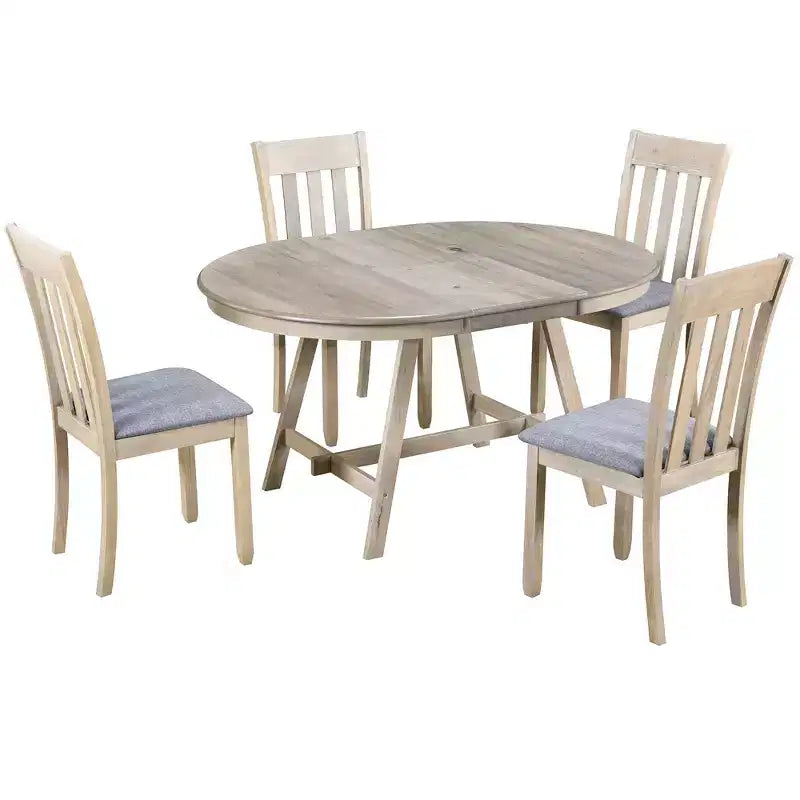 Set tavolo da pranzo rotondo allungabile, set da 5 pezzi con tavolo in legno e 4 sedie, tavolo da pranzo per 4 persone per sala da pranzo