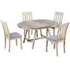 Set tavolo da pranzo rotondo allungabile, set da 5 pezzi con tavolo in legno e 4 sedie, tavolo da pranzo per 4 persone per sala da pranzo