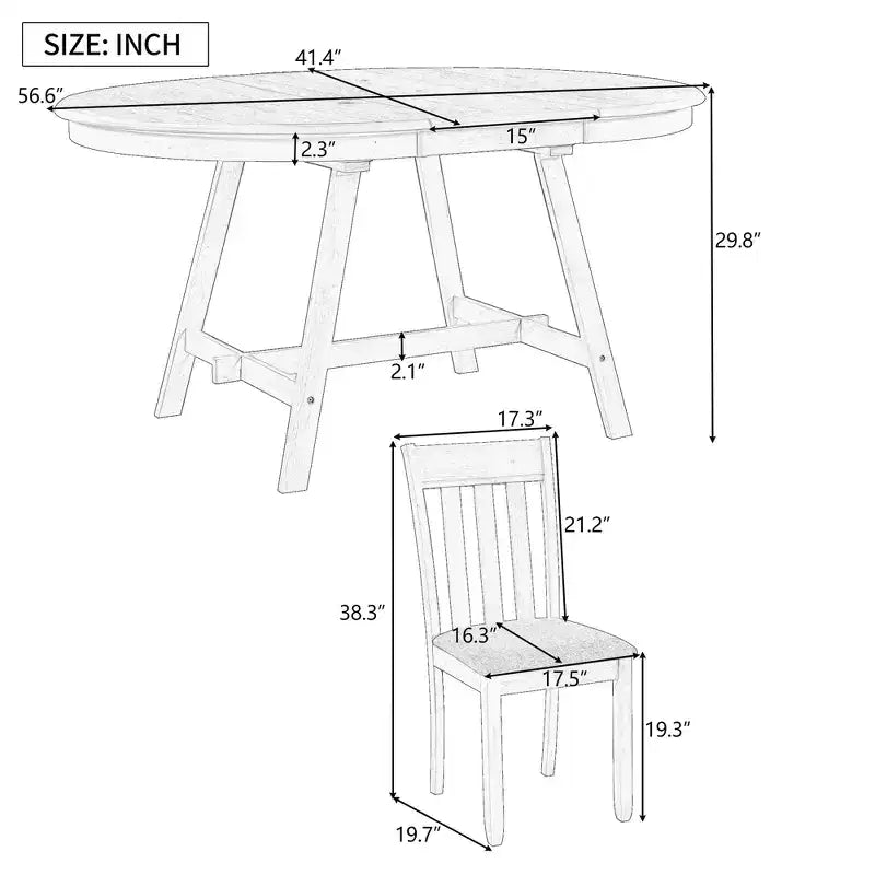 Set tavolo da pranzo rotondo allungabile, set da 5 pezzi con tavolo in legno e 4 sedie, tavolo da pranzo per 4 persone per sala da pranzo