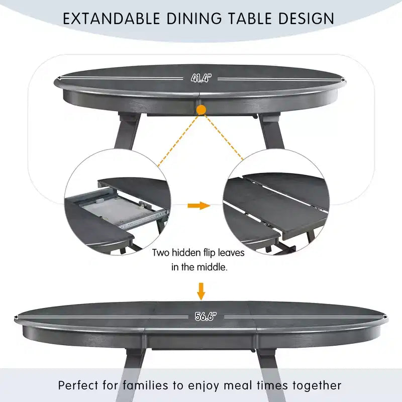 Set tavolo da pranzo rotondo allungabile, set da 5 pezzi con tavolo in legno e 4 sedie, tavolo da pranzo per 4 persone per sala da pranzo